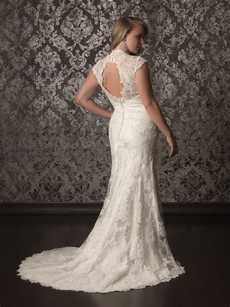 Check out this lace mermaid gown with keyhole back and see more inspirational photos on theknot.com. Elegant mermaid cap sleeve keyhole back sweep train lace ...