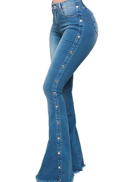 buy julycc women s stretch skinny flare jeans high waist denim bell bottom pants online at