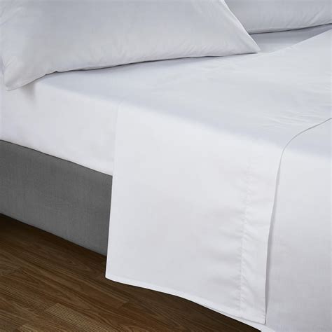 Dunelm Cotton Percale White Easycare Plain Dye Flat Sheet Bed Sheets