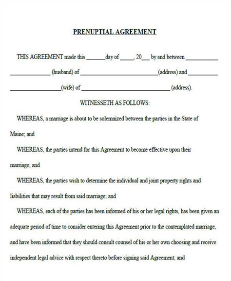 Free Printable Prenuptial Agreement Form