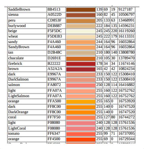Free 25 Sample Color Chart Templates In Pdf Ms Word