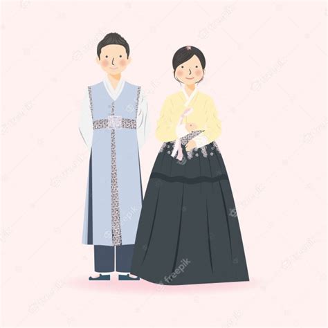 Premium Vector Cute Couple Illustration In Traditional Hanbok South