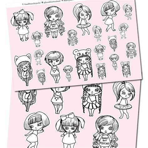 Character Sticker Printable Planner Stickers Hand Drawn Kawaii Chibi