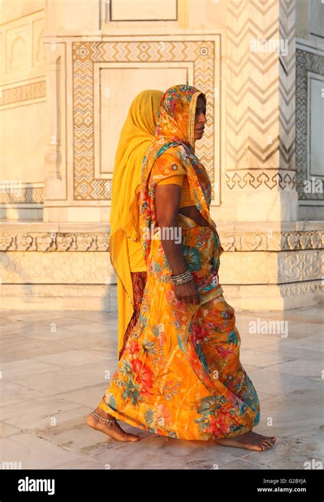 Two Indian Women In Saris At The Taj Mahal Agra Uttar Pradesh India
