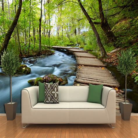 3d Three Dimensional Pvc Non Woven Mural Wallpaper Natural Forest Scenery Sofa Tv Living Room