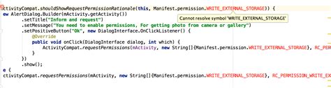 For the following 4 permissions which do i use when i put them in my manifest.xml file? android - Can not find Symbol Manifest.permission.WRITE ...