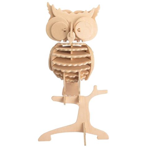 Perched Owl Diy 3d Wooden Puzzle Natural 9 14 Inch