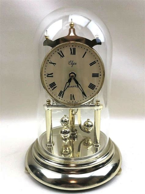 Vintage Elgin Gold Tone Quartz Tablemantle Clock With Glass Dome Made In Japan Elgin Mantle