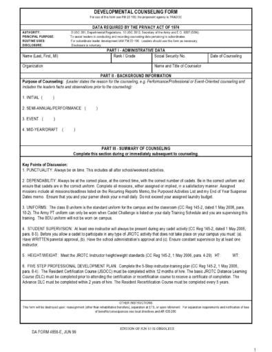 31 Free Army Counseling Forms Da 4856 Fillable Templatelab