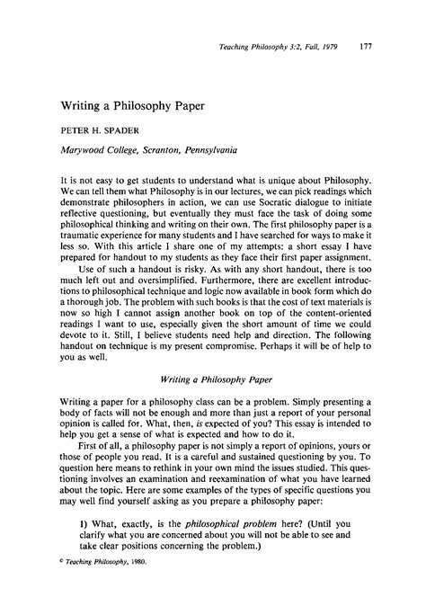 writing  philosophy paper peter  spader teaching philosophy