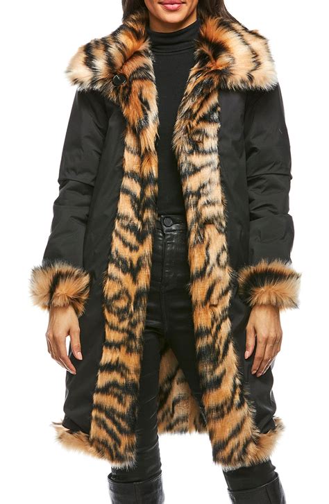 donna salyers fabulous furs reversible faux fur storm coat in tiger modesens