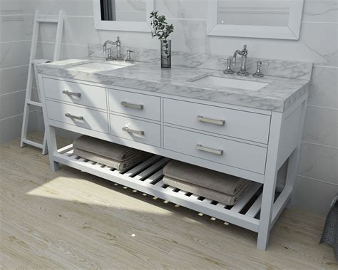 72 Double Sink Bath Vanity Set In White With Italian Carrara White
