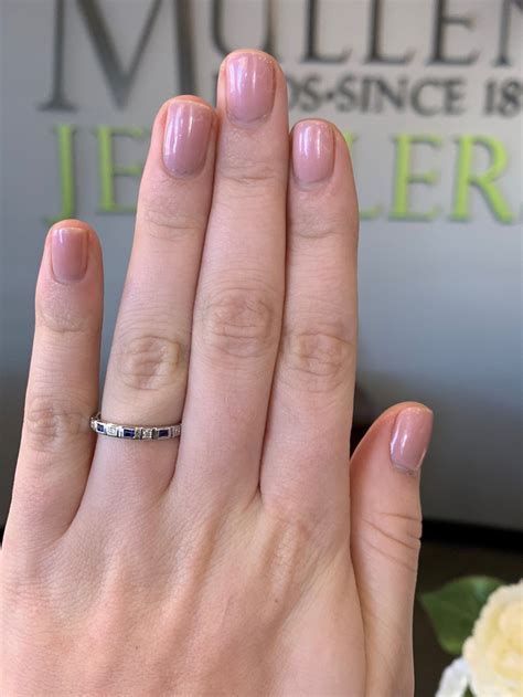 10k White Gold Diamond And Emerald Cut Sapphire Birthstone Ring