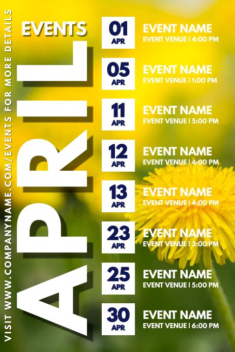 April Events Schedule Calendar Template Postermywall