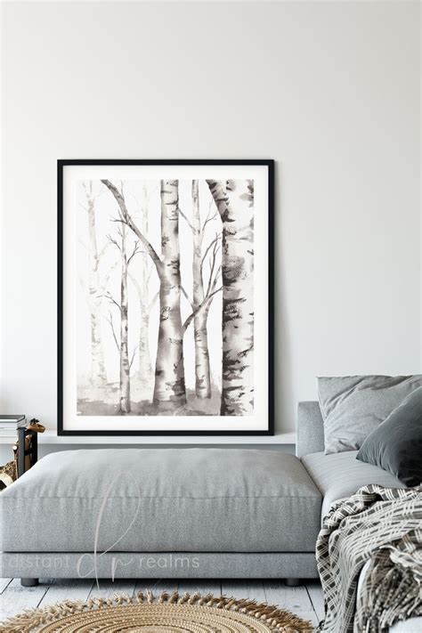 Birch dream, palette knife painting in oil, 24x36x1.5, gallery wrap deep edge archival canvas, sides painted. Black and White Art Birch Tree Print Watercolor Print ...