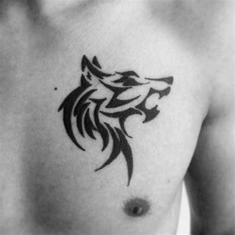 Get 43 Wolf Small Tribal Chest Tattoos For Men