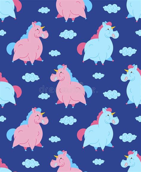 Fat Unicorn Pattern Seamless Fleshy Mythical Animal Background Stock