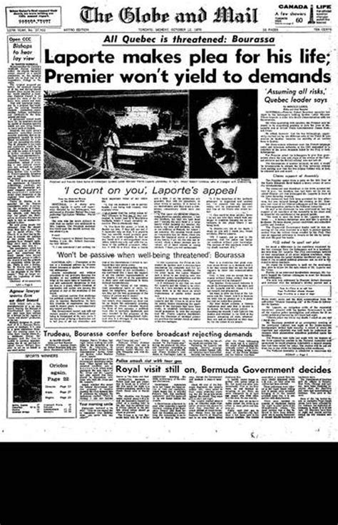 A Selection Of Front Pages From The October Crisis The Globe And Mail