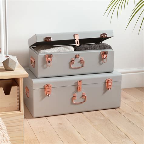 Buy bedroom storage to organize your items, of course! Beautify 2 Set Gray Steel Storage Trunk Chest College Dorm ...