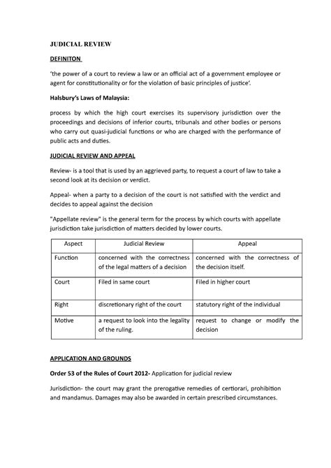 Judicial- Review - Lecture notes 6 - JUDICIAL REVIEW DEFINITON ‘the
