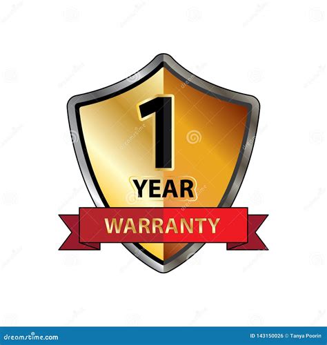 One Year Warranty Logo With Red Ribbon Isolatedon White Background