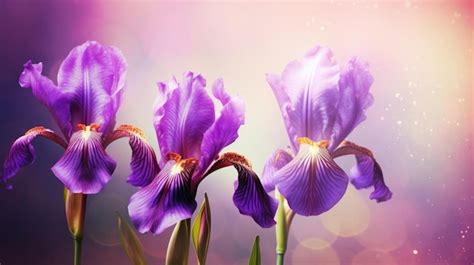 Premium Ai Image Purple Irises On A Pink Background