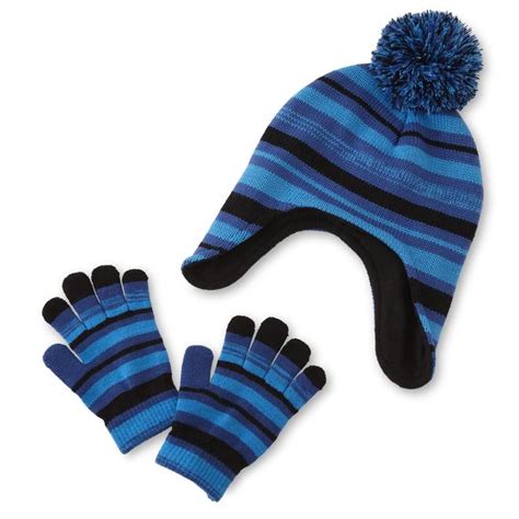 Simply Styled Boys Winter Hat And Gloves Striped