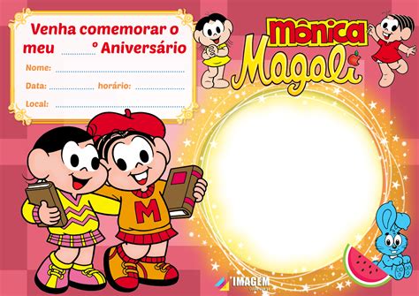 Convite de aniversário Mônica e Magali para preencher baixe grátis