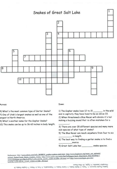 Fun In Great Salt Lakes Sun Snake Crossword Puzzle