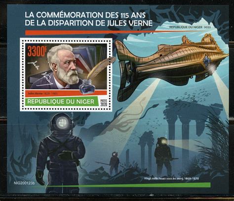 Niger 2020 115th Gedenken Jubiläum Jules Verne Souvenir Blatt Neuwertig