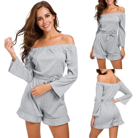 women off the shoulder solid one word collar long sleeve rompers jumpsuit feb14 in rompers from