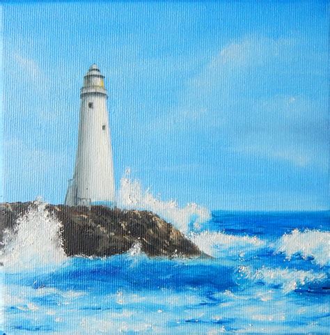Lighthouse Painting Original Seascape Artwork Seashore Wall Etsy