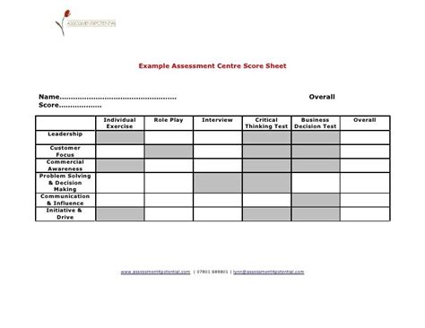 Assessment Centre Score Sheet