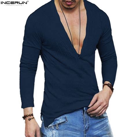 Men T Shirt Sexy Deep V Neck Full Long Sleeve Slim Fit Men Casual Shirts Muscle Tops Shirts Male