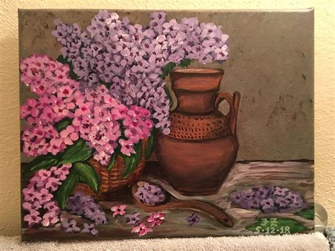 Lilacs Vase Acrylics Painting Lilac Art