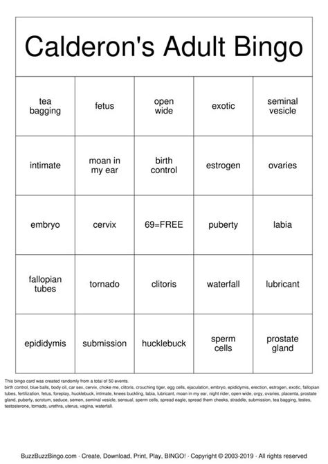 Calderon S Adult Bingo Cards To Download Print And Customize