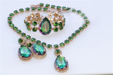Emerald Jewelry Set Gold Green Set Gold Bridal T Bridal Etsy