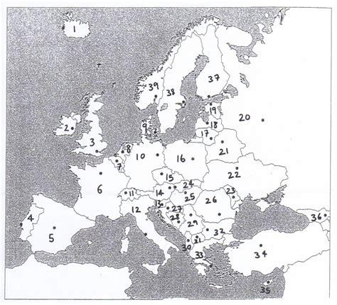 Europe Map Quiz Numbered