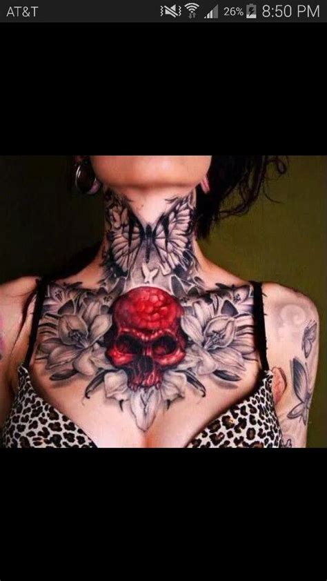 Skull Tatt Chest Tattoos For Women Chest Piece Tattoos Chest Neck Tattoo