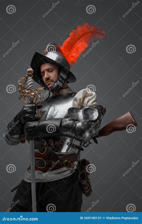 Medieval Conquistador Explorer With Antique Map And Torch Royalty Free