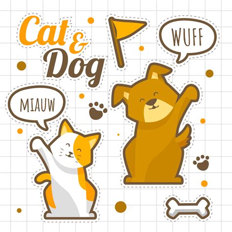Cat And Dog Hello Stickers Set 267012 Vector Art At Vecteezy