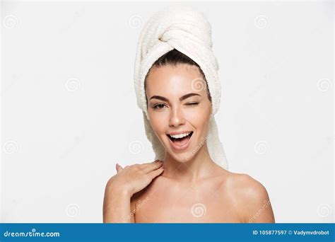 Beauty Portrait Of A Cheerful Attractive Half Naked Woman Stock Image Image Of Perfect