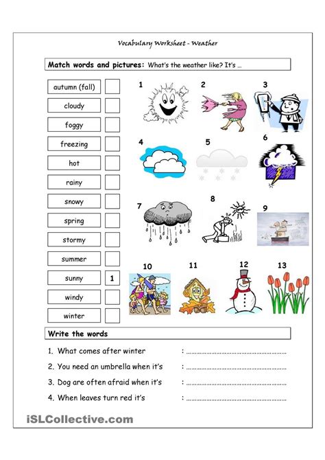 Vocabulary Matching Worksheet Weather Weather Worksheets Weather