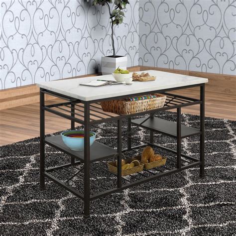 There are lots of choices for shelving. Benjara 36 in. H Brown and White Marble Top Metal Kitchen ...