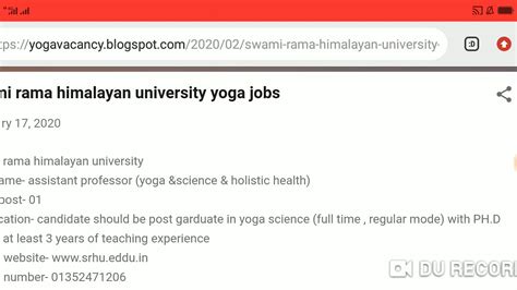 Swami Rama Himalayan University Yoga Vacancy Youtube