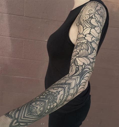 Discover thousands of free lineart tattoos & designs. mandala + floral sleeve | Unique tattoos for women, Sleeve ...