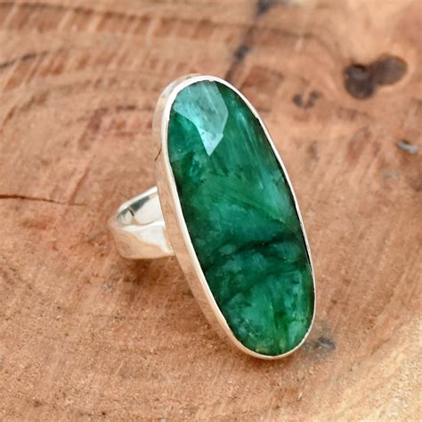 Indian Emerald Ring 925 Sterling Silver Handmade Ring Large Etsy