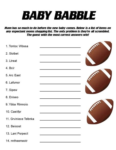 Football Themed Baby Babble Shower Game Etsy Football Baby Shower