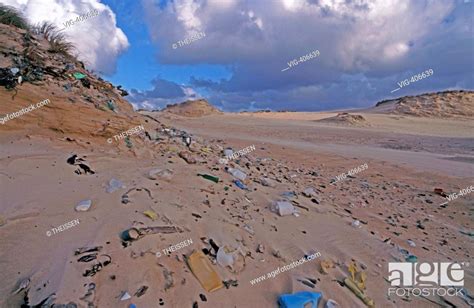 Rubbish Garbage Trash On Dunes On The Beach Of Atlantic Ocean In France