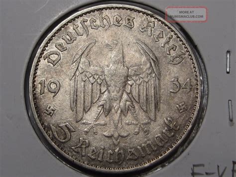 1934 A Silver Nazi Germany Third Reich 5 Mark Coin Potsdam 29